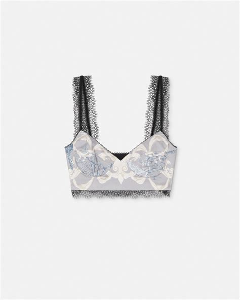 versace silk printed bra top|Barocco Sea Silk Bralette Top Blue,Print .